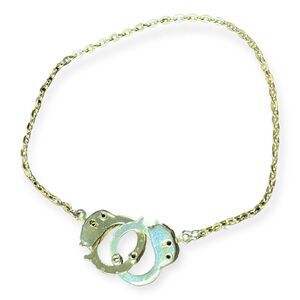 Mini Handcuff Locked Goth Alt Gold Tone‎ 9" Bracelet